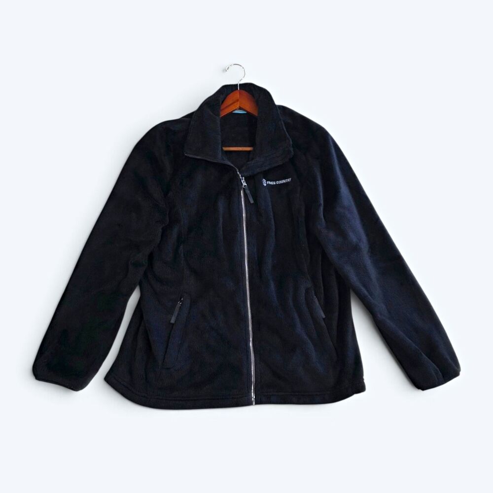 Free Country Black Fleece Jacket Full Zip Cozy Outerwear Size L